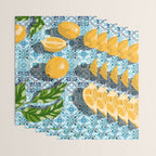 Juicy Lemons on Blue Moroccan Tiles Wrapping Paper Gallery Image 3