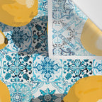 Juicy Lemons on Blue Moroccan Tiles Wall Tapestry Gallery Image 3