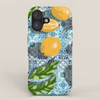 Juicy Lemons on Blue Moroccan Tiles iPhone Case Gallery Image 1