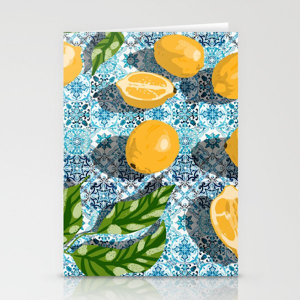 Juicy Lemons on Blue Moroccan Tiles Stationery Card Gallery Image 2