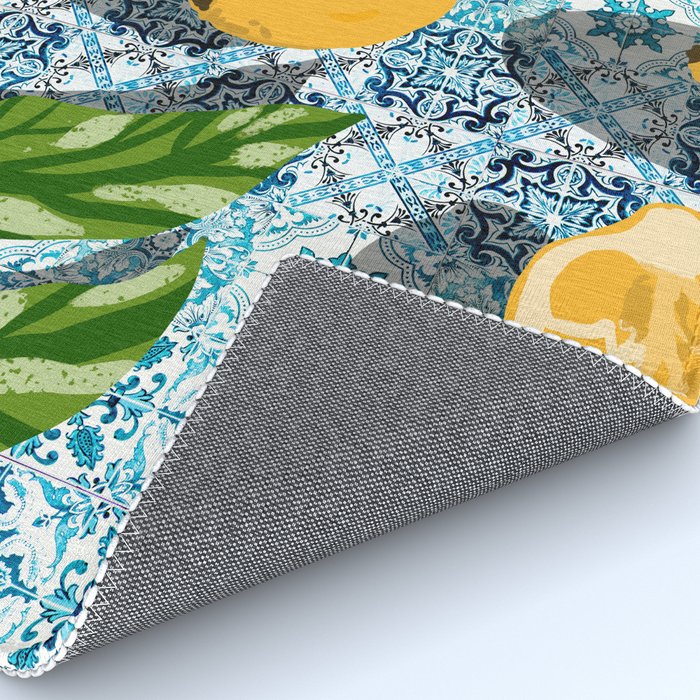 Juicy Lemons on Blue Moroccan Tiles Rug Gallery Image 4