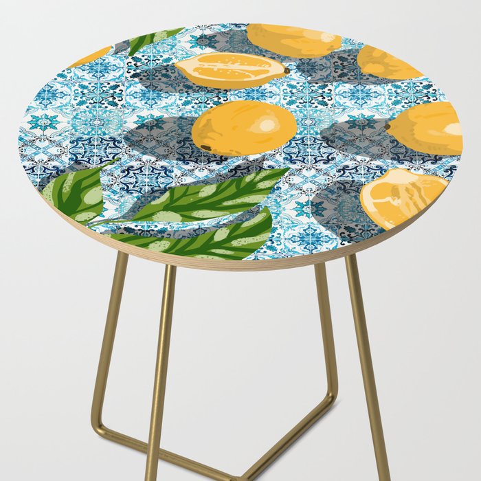 Juicy Lemons on Blue Moroccan Tiles Side Table Gallery Image 2