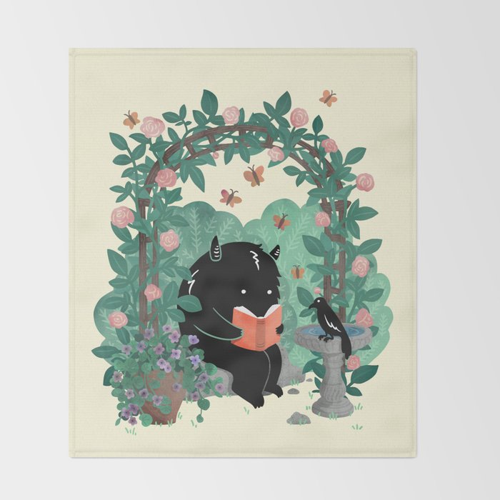 A Quiet Summer Spot (Monster Book Lover) Throw Blanket Gallery Image 2