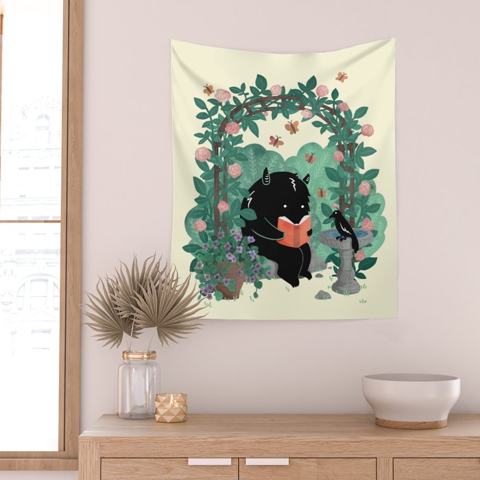 A Quiet Summer Spot (Monster Book Lover) Wall Tapestry Gallery Image 2