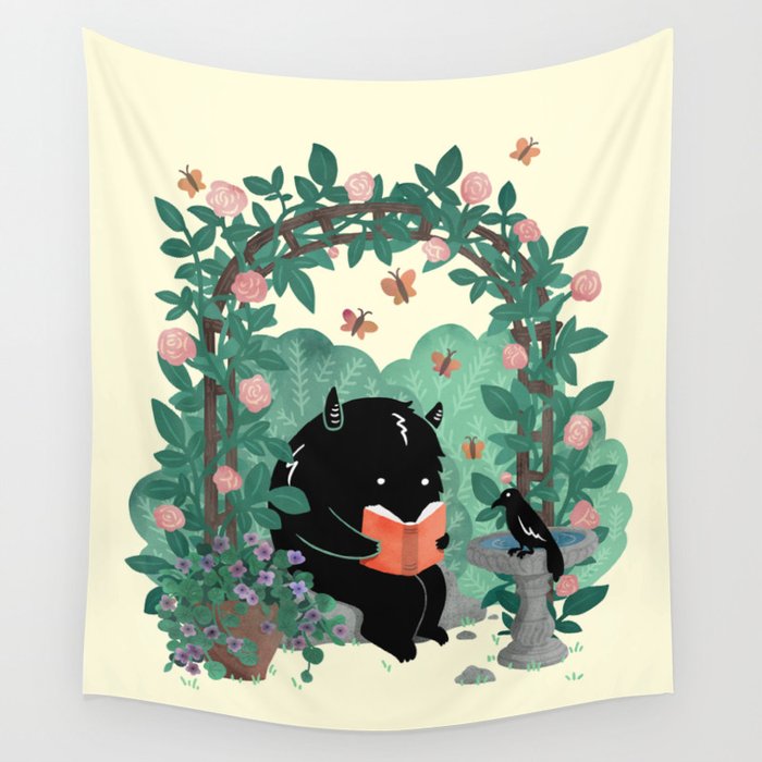 A Quiet Summer Spot (Monster Book Lover) Wall Tapestry Gallery Image 1
