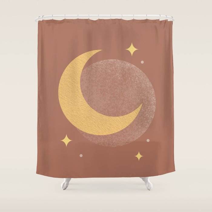 Moon Sparkle Gold - Celestial Shower Curtain Gallery Image 1