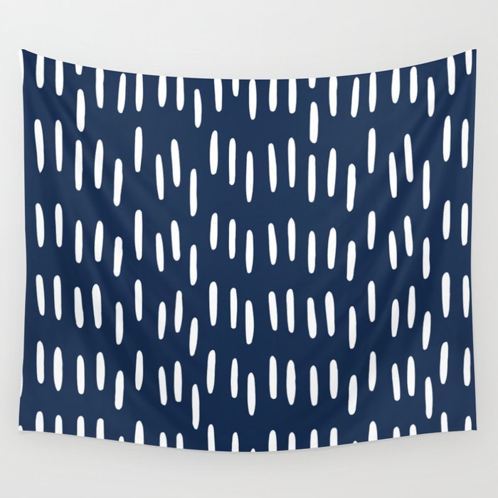 Boho Raindrops in Navy Blue Wall Tapestry Gallery Image 1