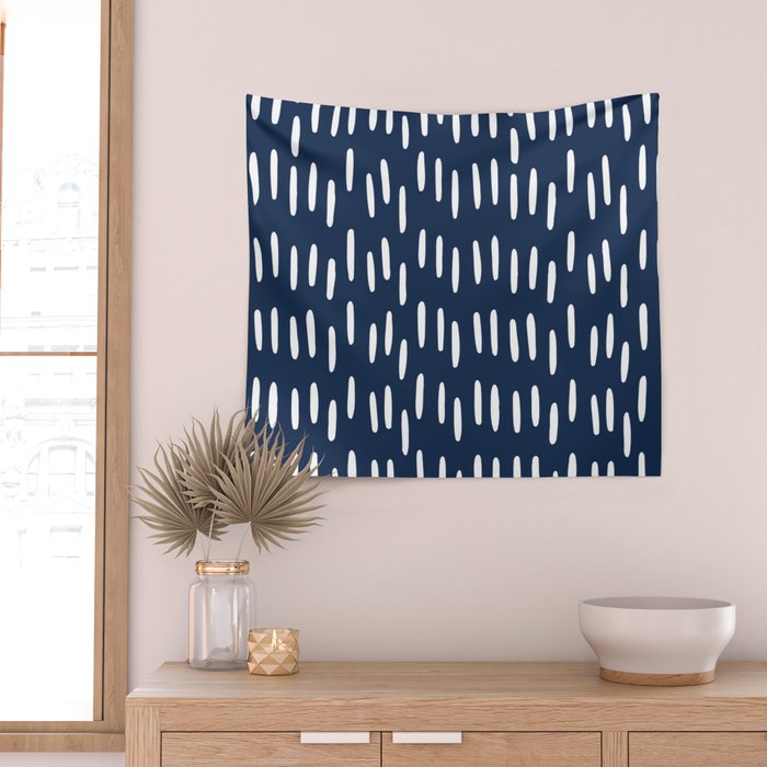 Boho Raindrops in Navy Blue Wall Tapestry Gallery Image 2