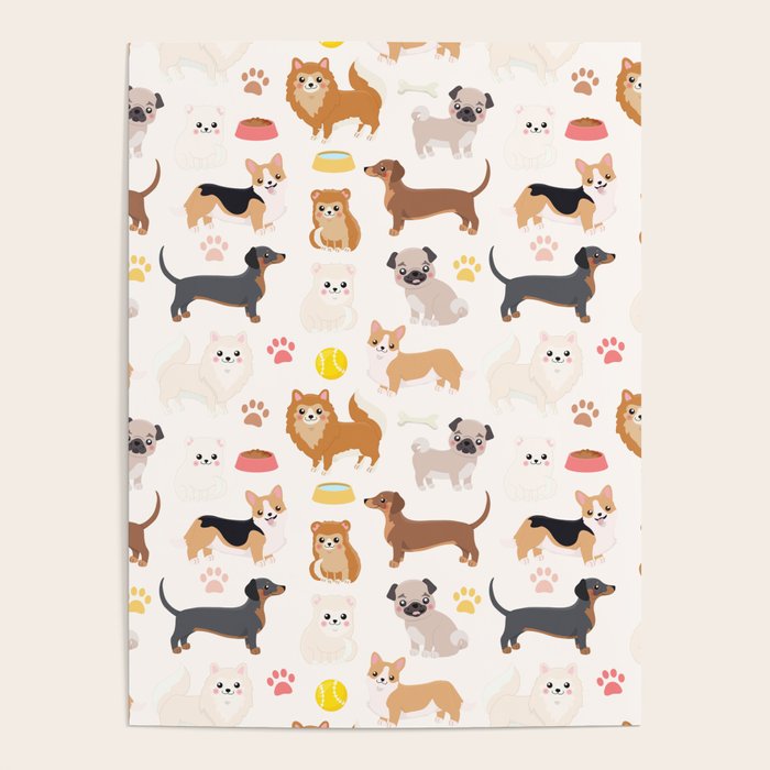 Cute Dog Pattern Poster Gallery Image 1