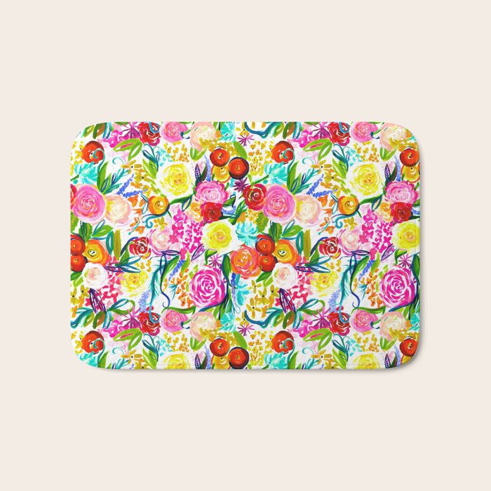 Neon Summer Floral (Smaller Print size) Bath Mat Gallery Image 1