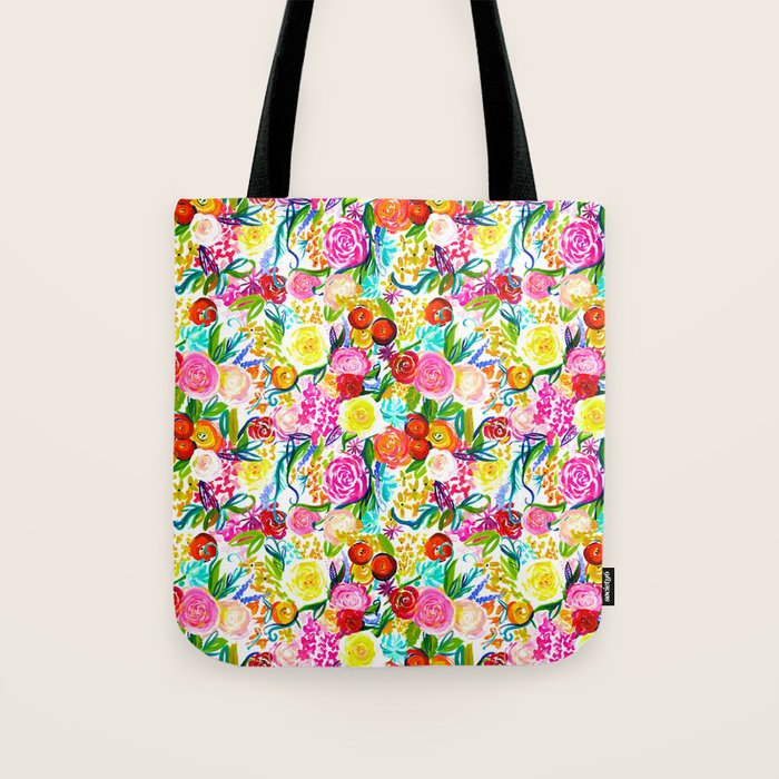 Neon Summer Floral (Smaller Print size) Tote Bag Gallery Image 1