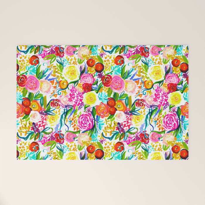 Neon Summer Floral (Smaller Print size) Welcome Mat Gallery Image 1