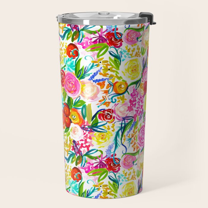 Neon Summer Floral (Smaller Print size) Travel Mug Gallery Image 2