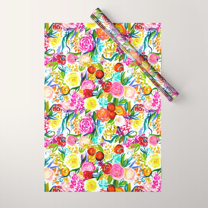 Neon Summer Floral (Smaller Print size) Wrapping Paper Gallery Image 1