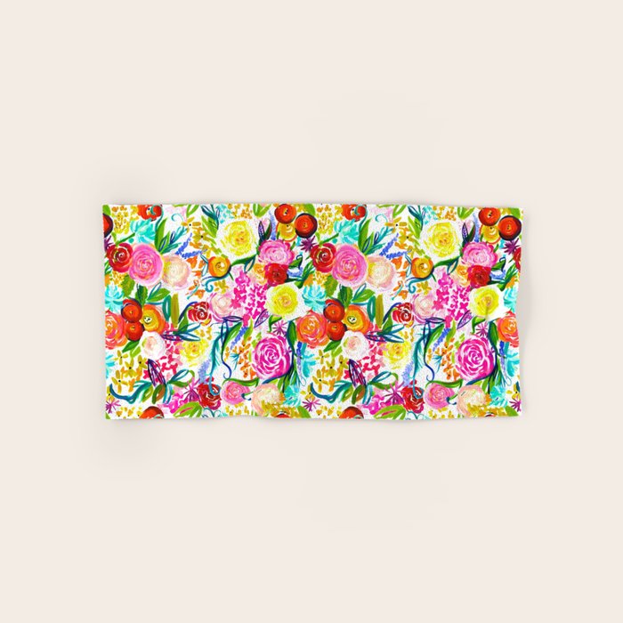 Neon Summer Floral (Smaller Print size) Bath Towel Gallery Image 1