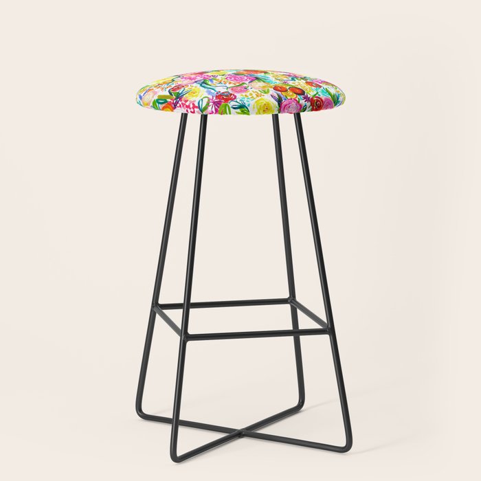 Neon Summer Floral (Smaller Print size) Stool Gallery Image 1