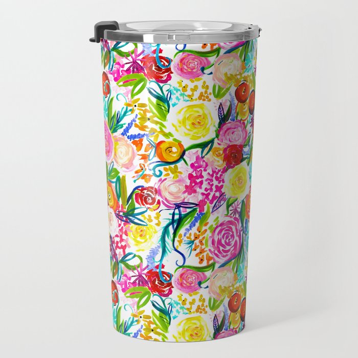 Neon Summer Floral (Smaller Print size) Travel Mug Gallery Image 3