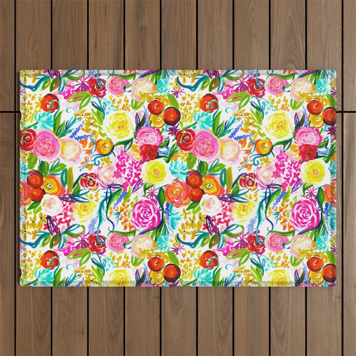 Neon Summer Floral (Smaller Print size) Outdoor Rug Gallery Image 1