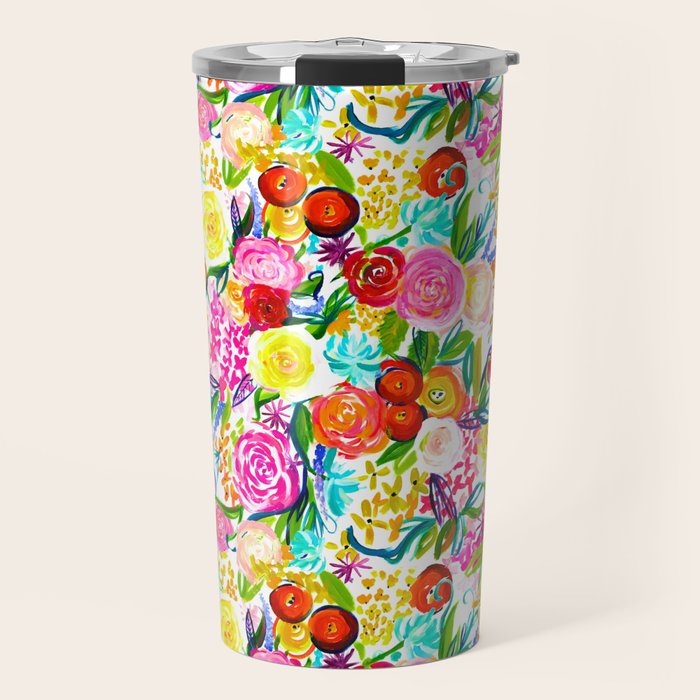 Neon Summer Floral (Smaller Print size) Travel Mug Gallery Image 1