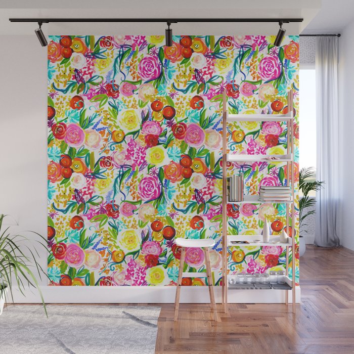 Neon Summer Floral (Smaller Print size) Wall Mural Gallery Image 1