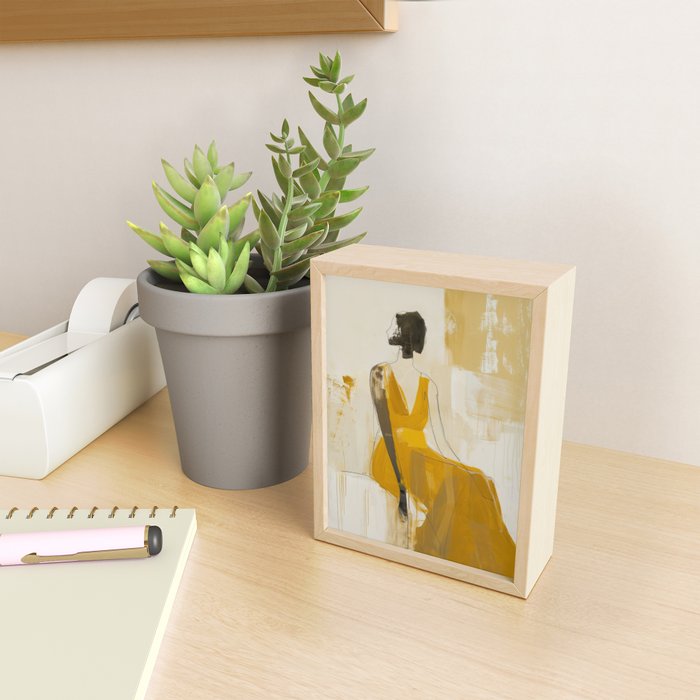 Modern Abstract Woman in Yellow Dress Mini Art Print Gallery Image 2
