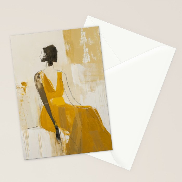 Modern Abstract Woman in Yellow Dress Stationery Card Gallery Image 2