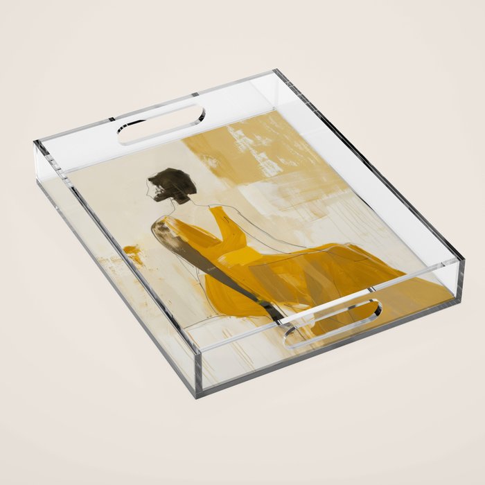 Modern Abstract Woman in Yellow Dress Acrylic Tray Gallery Image 1
