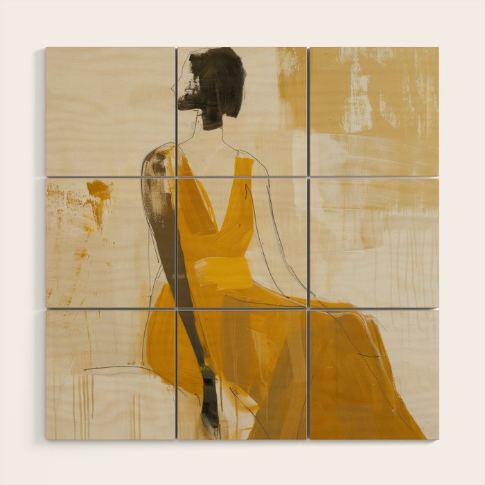 Modern Abstract Woman in Yellow Dress Wood Wall Art Gallery Image 1