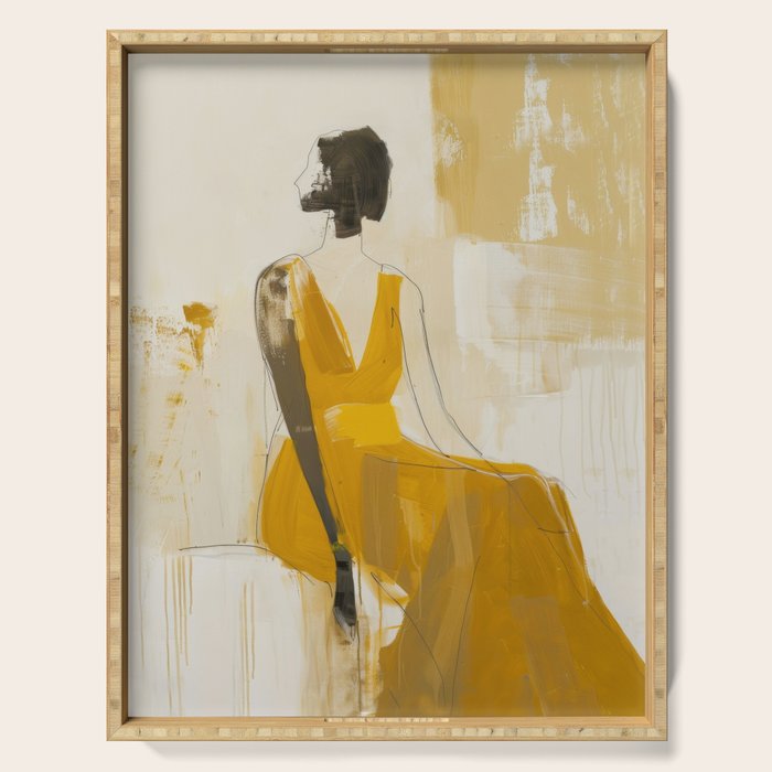 Modern Abstract Woman in Yellow Dress Serving Tray Gallery Image 1