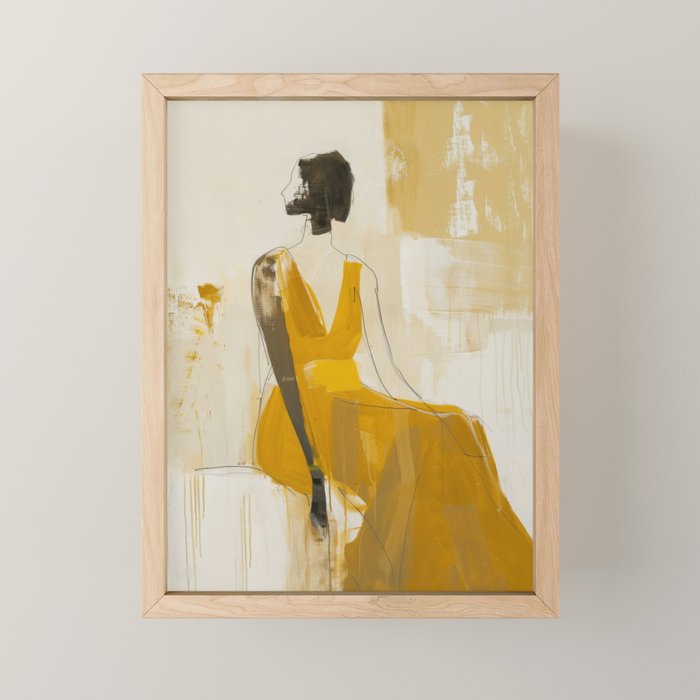 Modern Abstract Woman in Yellow Dress Mini Art Print Gallery Image 1