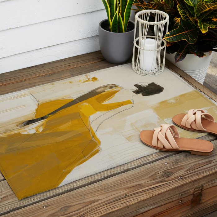 Modern Abstract Woman in Yellow Dress Outdoor Rug Gallery Image 2
