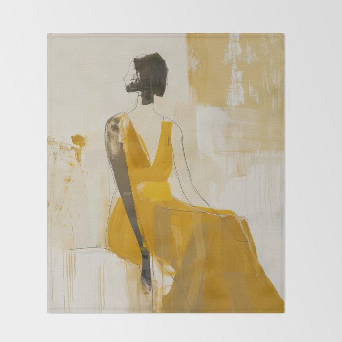 Modern Abstract Woman in Yellow Dress Throw Blanket Gallery Image 2