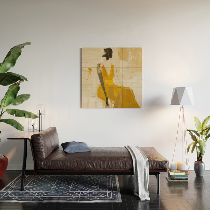 Modern Abstract Woman in Yellow Dress Wood Wall Art Gallery Image 2