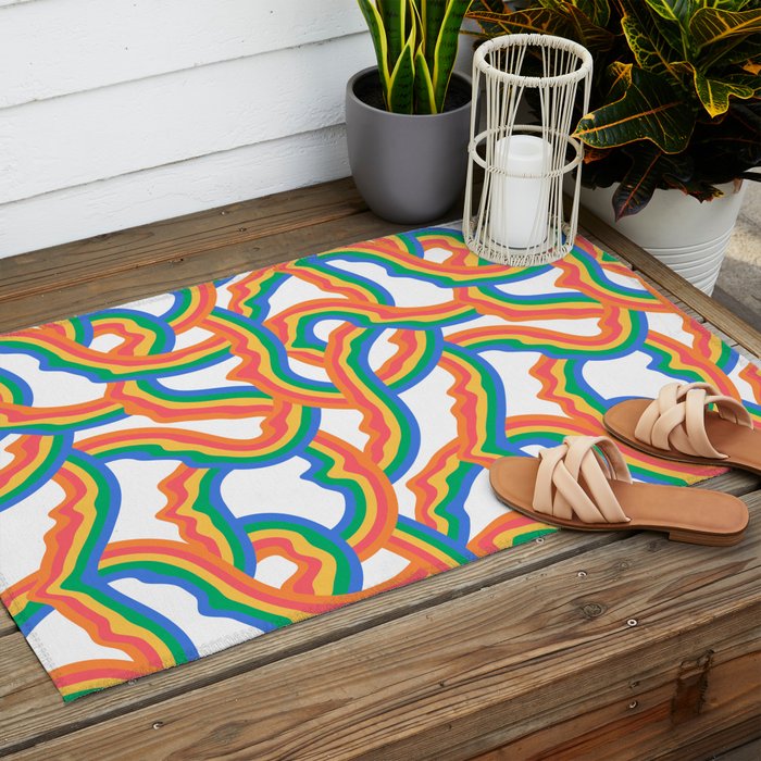 Retro psychedelic rainbow pattern Outdoor Rug Gallery Image 2