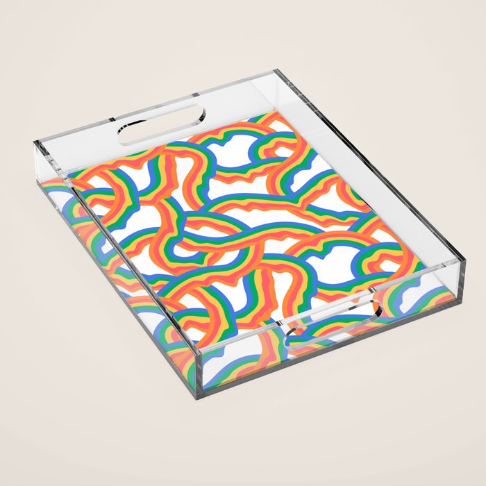 Retro psychedelic rainbow pattern Acrylic Tray Gallery Image 1