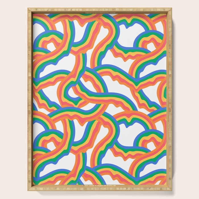 Retro psychedelic rainbow pattern Serving Tray Gallery Image 1