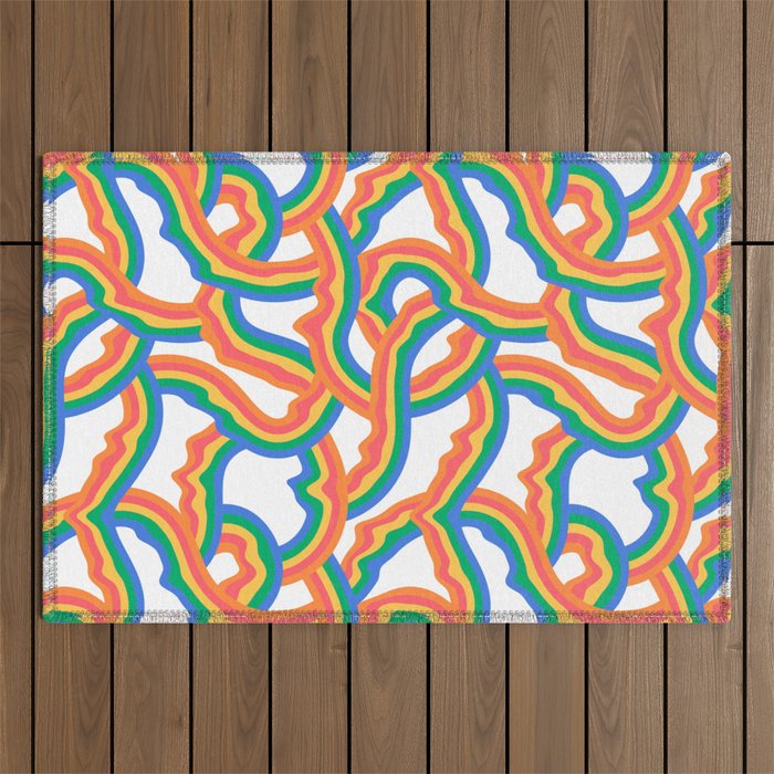 Retro psychedelic rainbow pattern Outdoor Rug Gallery Image 1