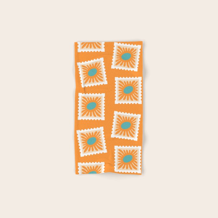 Vintage flower postage stamp pattern Bath Towel Gallery Image 1