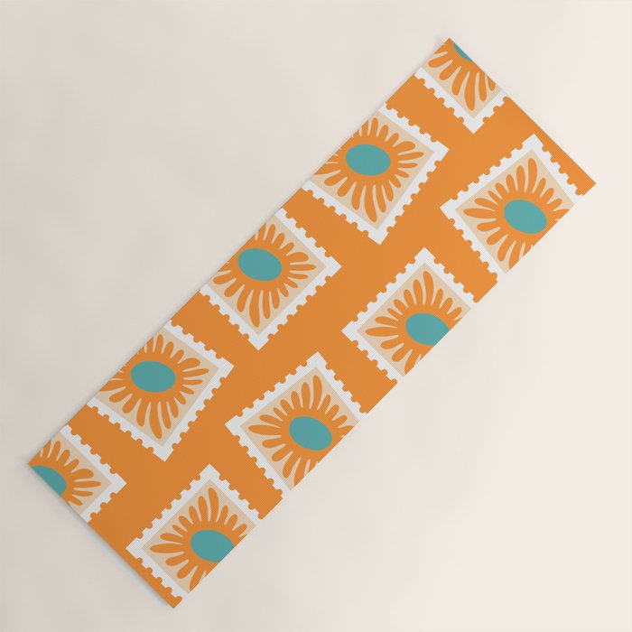 Vintage flower postage stamp pattern Yoga Mat Gallery Image 1
