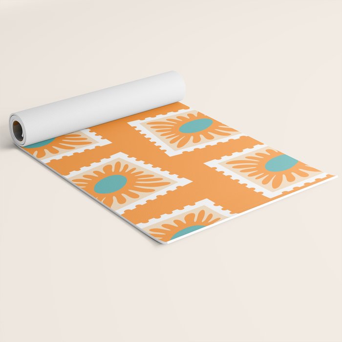 Vintage flower postage stamp pattern Yoga Mat Gallery Image 2