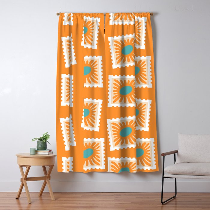 Vintage flower postage stamp pattern Window Curtain Gallery Image 5