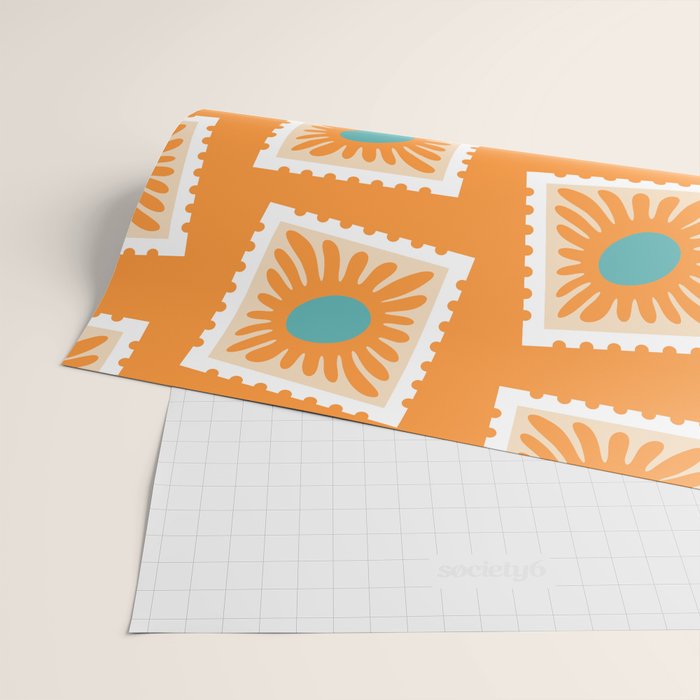 Vintage flower postage stamp pattern Wrapping Paper Gallery Image 2