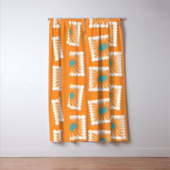 Vintage flower postage stamp pattern Window Curtain Gallery Image 3