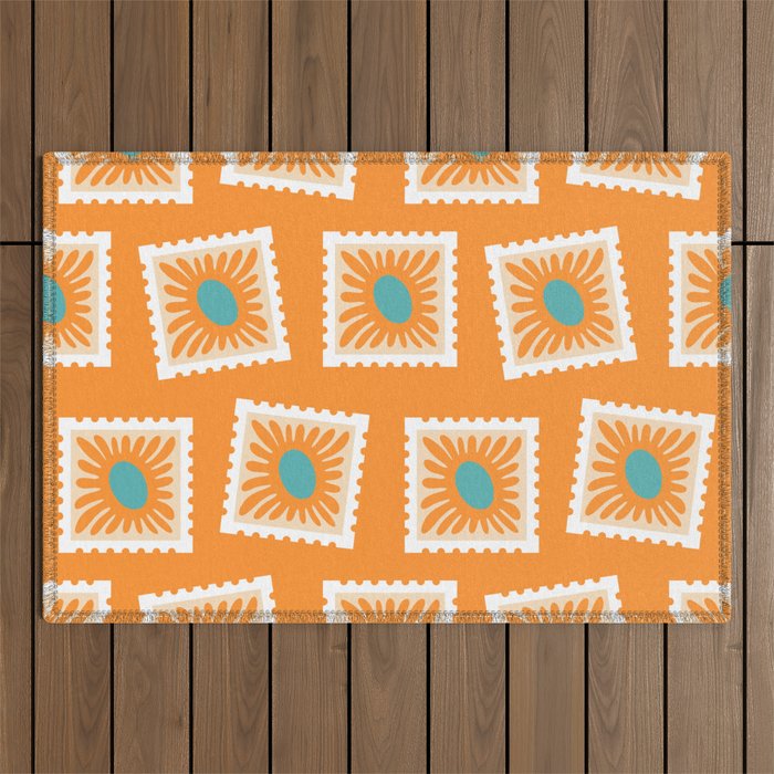 Vintage flower postage stamp pattern Outdoor Rug Gallery Image 1