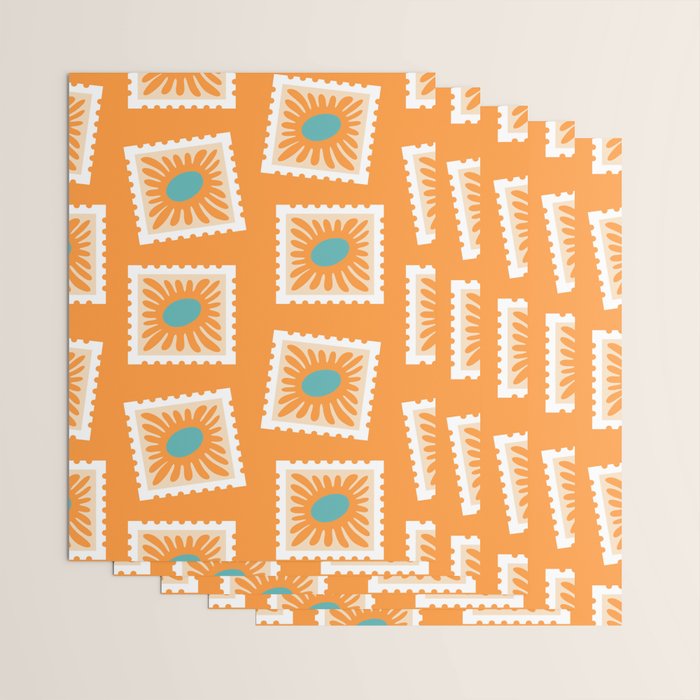 Vintage flower postage stamp pattern Wrapping Paper Gallery Image 3