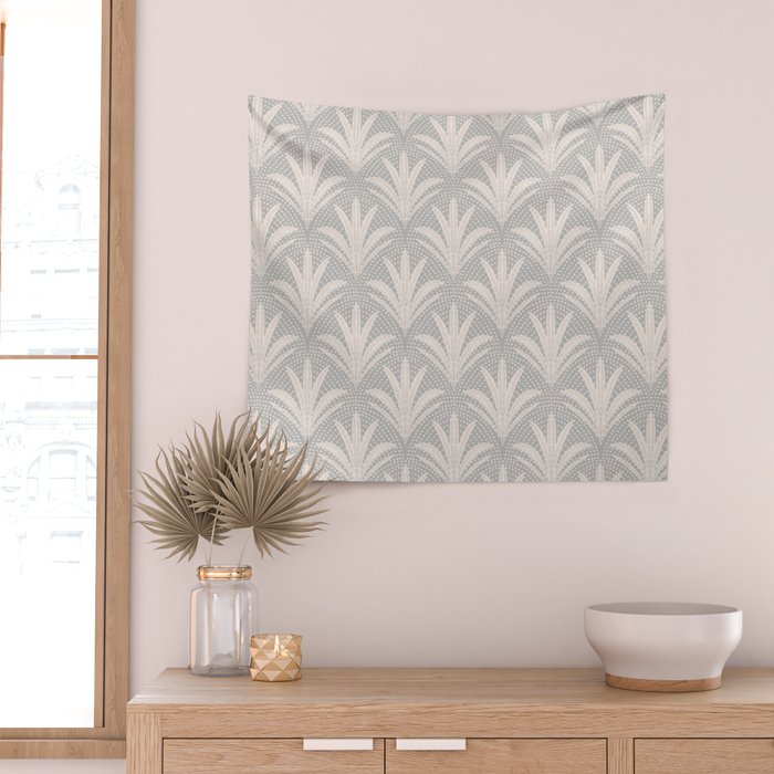 Boho Rustic Palm Radiance Soft Grey Wall Tapestry Gallery Image 2