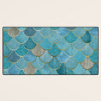 Moroccan Fish Scale Mermaid Pattern, Teal Blue and Gold Desk Mat Gallery Image 3