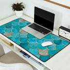 Moroccan Fish Scale Mermaid Pattern, Teal Blue and Gold Desk Mat Gallery Image 2