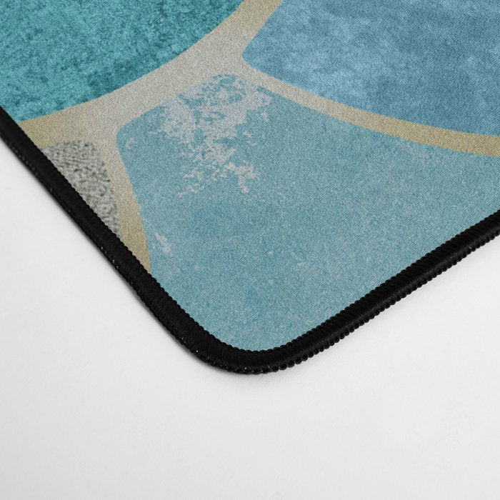 Moroccan Fish Scale Mermaid Pattern, Teal Blue and Gold Desk Mat Gallery Image 4