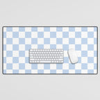 Checkerboard Mini Check Pattern in Baby Blue and White Desk Mat Gallery Image 1